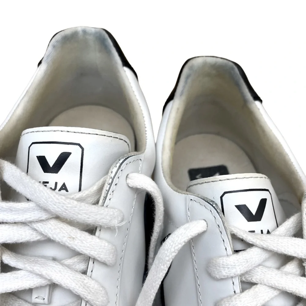 Veja White Leather Sneakers with Black V Accents
